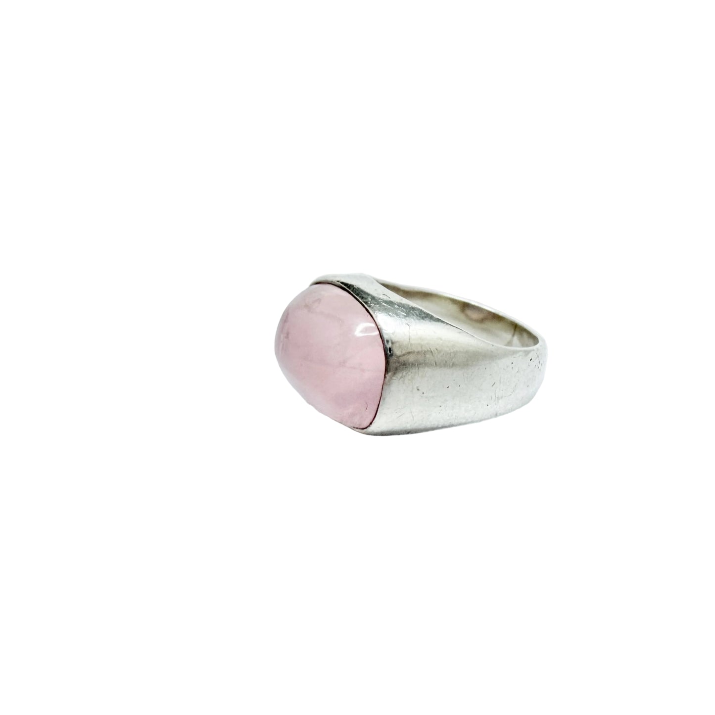 Vintage c 1960. Solid SIlver Rose Quartz Ring.