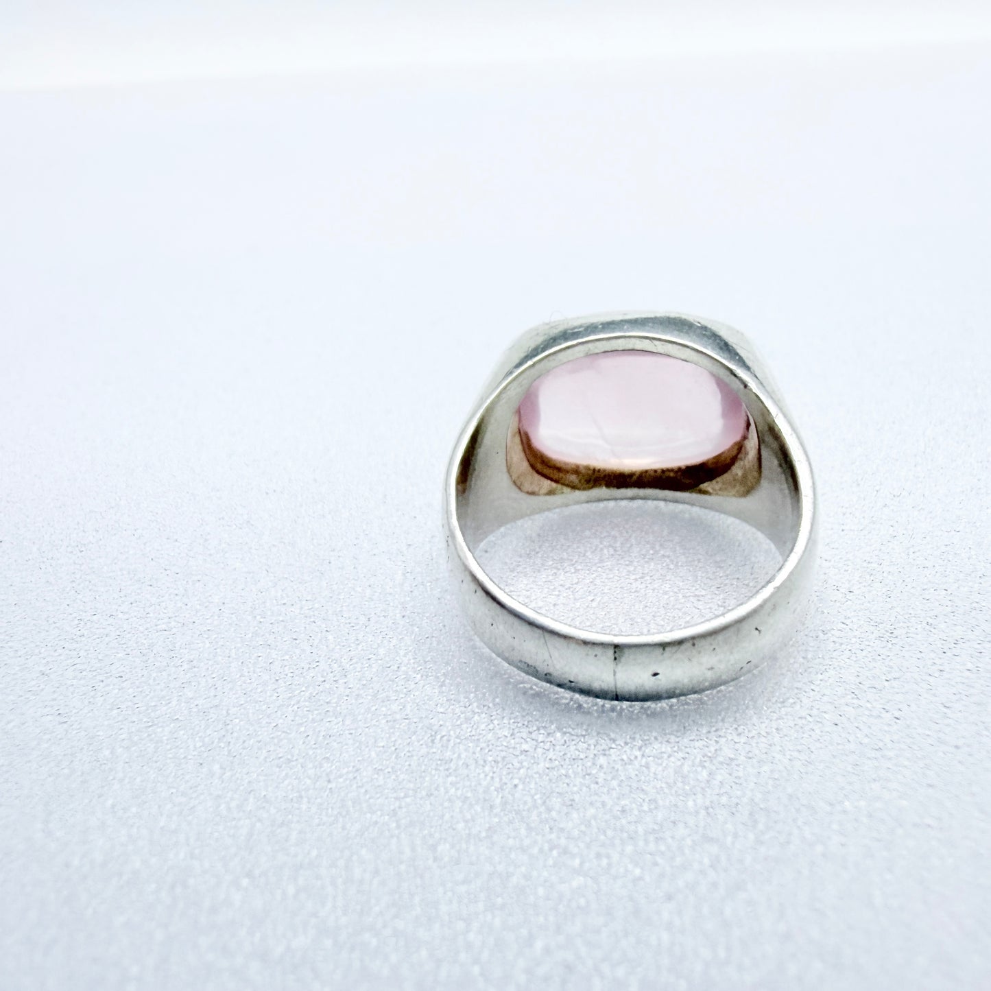 Vintage c 1960. Solid SIlver Rose Quartz Ring.