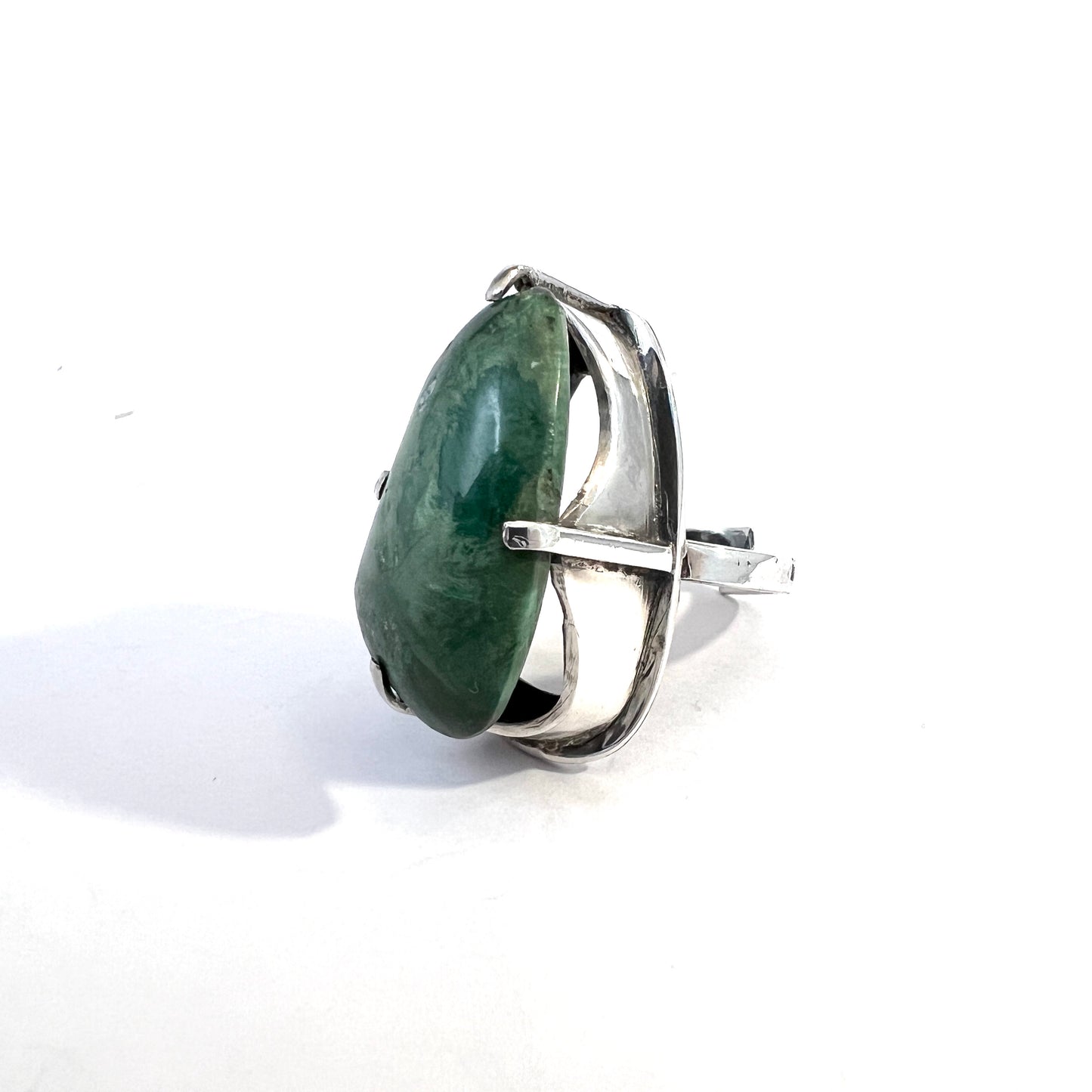 Israel c 1970s. Bold Vintage Modernist 930 Sterling Silver Eilat Stone Ring