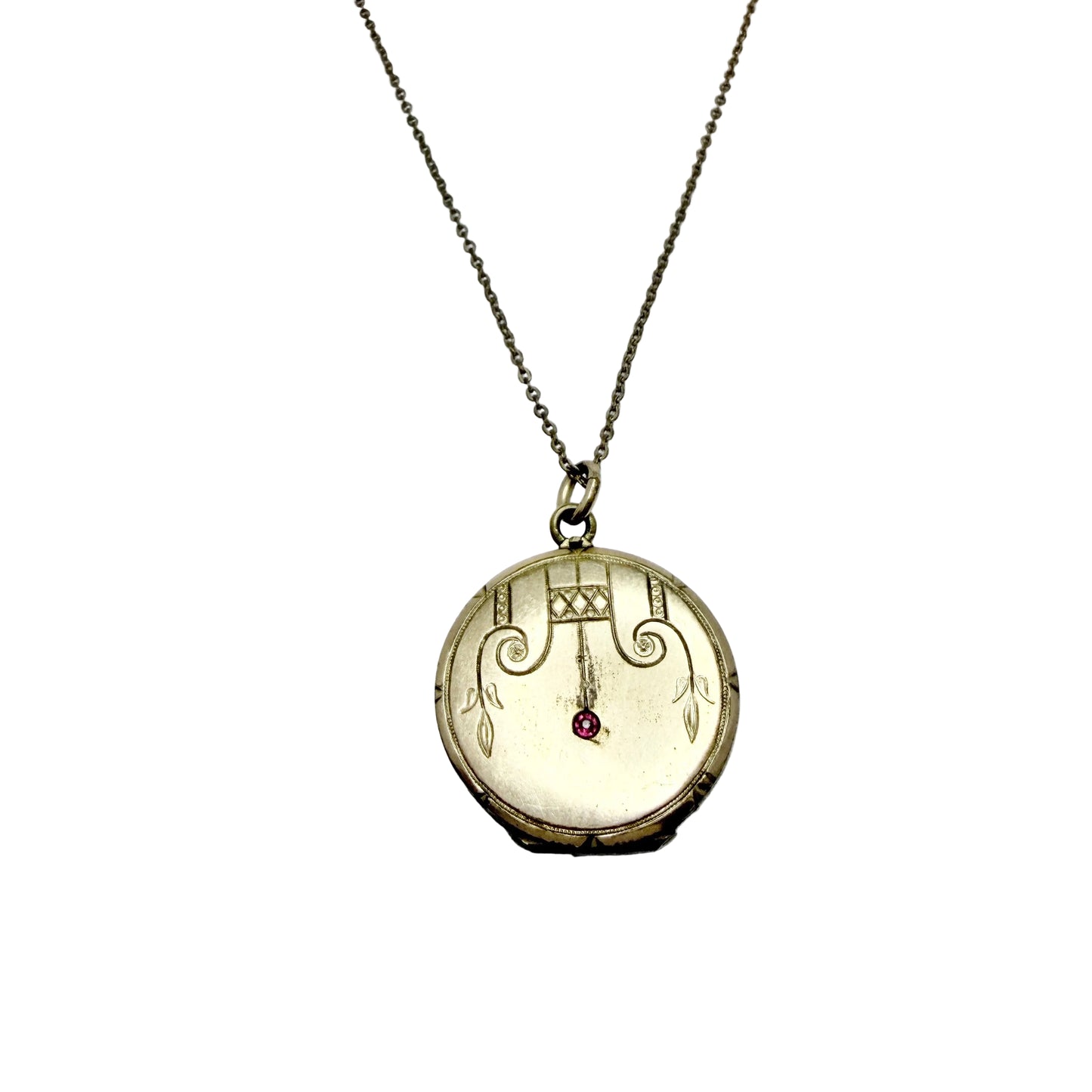 Antique Art Nouveau Gilt Metal Locket Pendant.