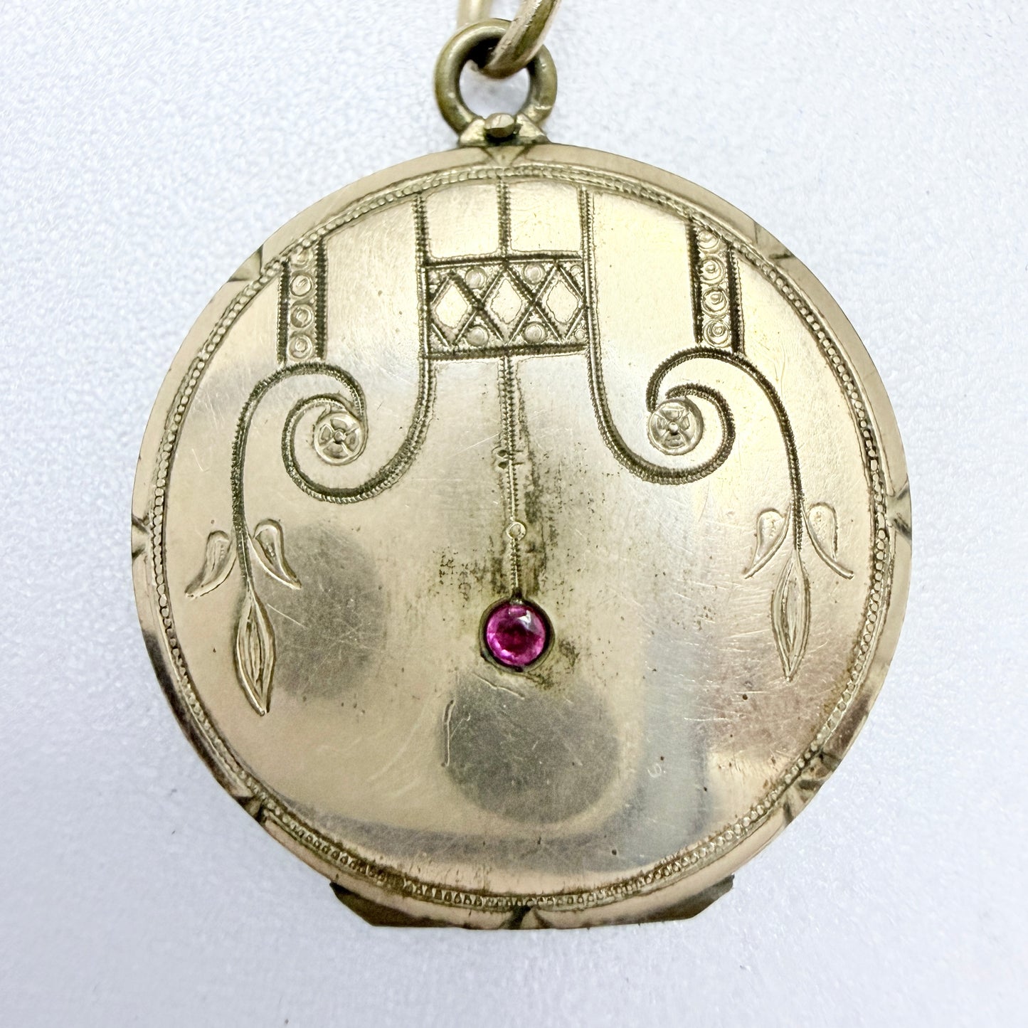 Antique Art Nouveau Gilt Metal Locket Pendant.