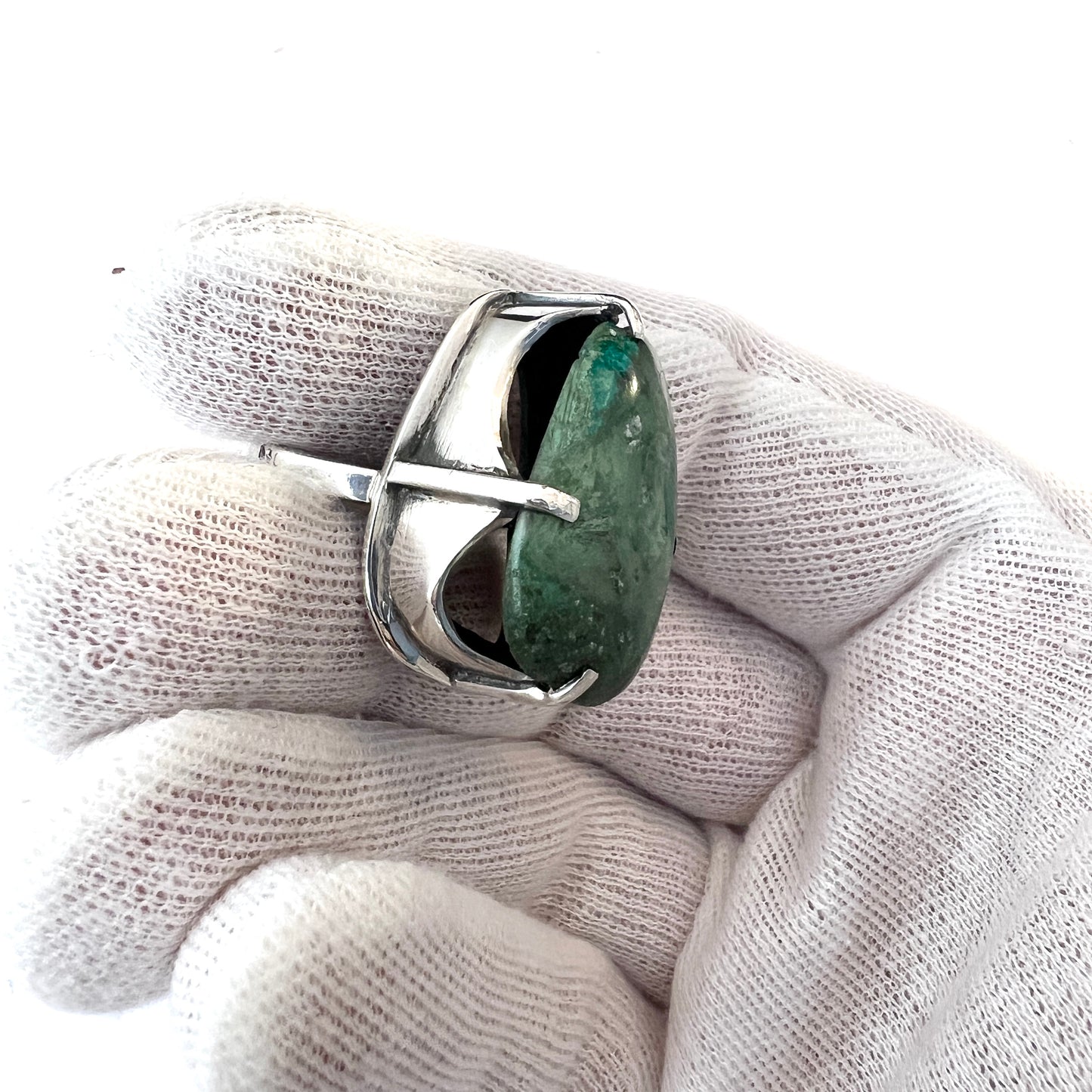 Israel c 1970s. Bold Vintage Modernist 930 Sterling Silver Eilat Stone Ring