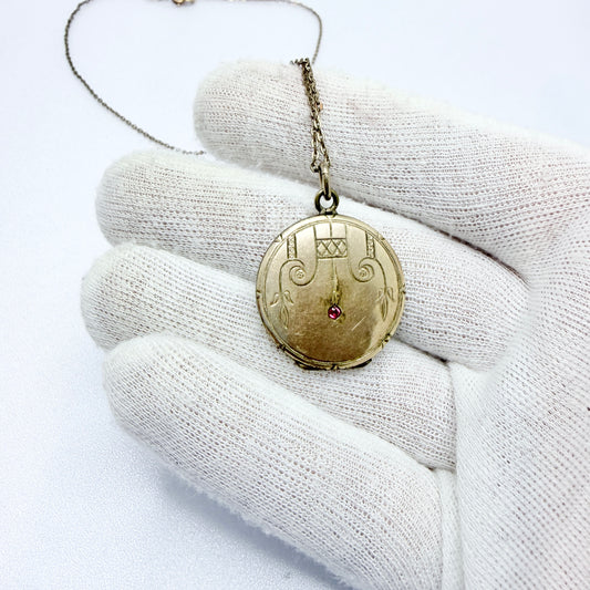 Antique Art Nouveau Gilt Metal Locket Pendant.