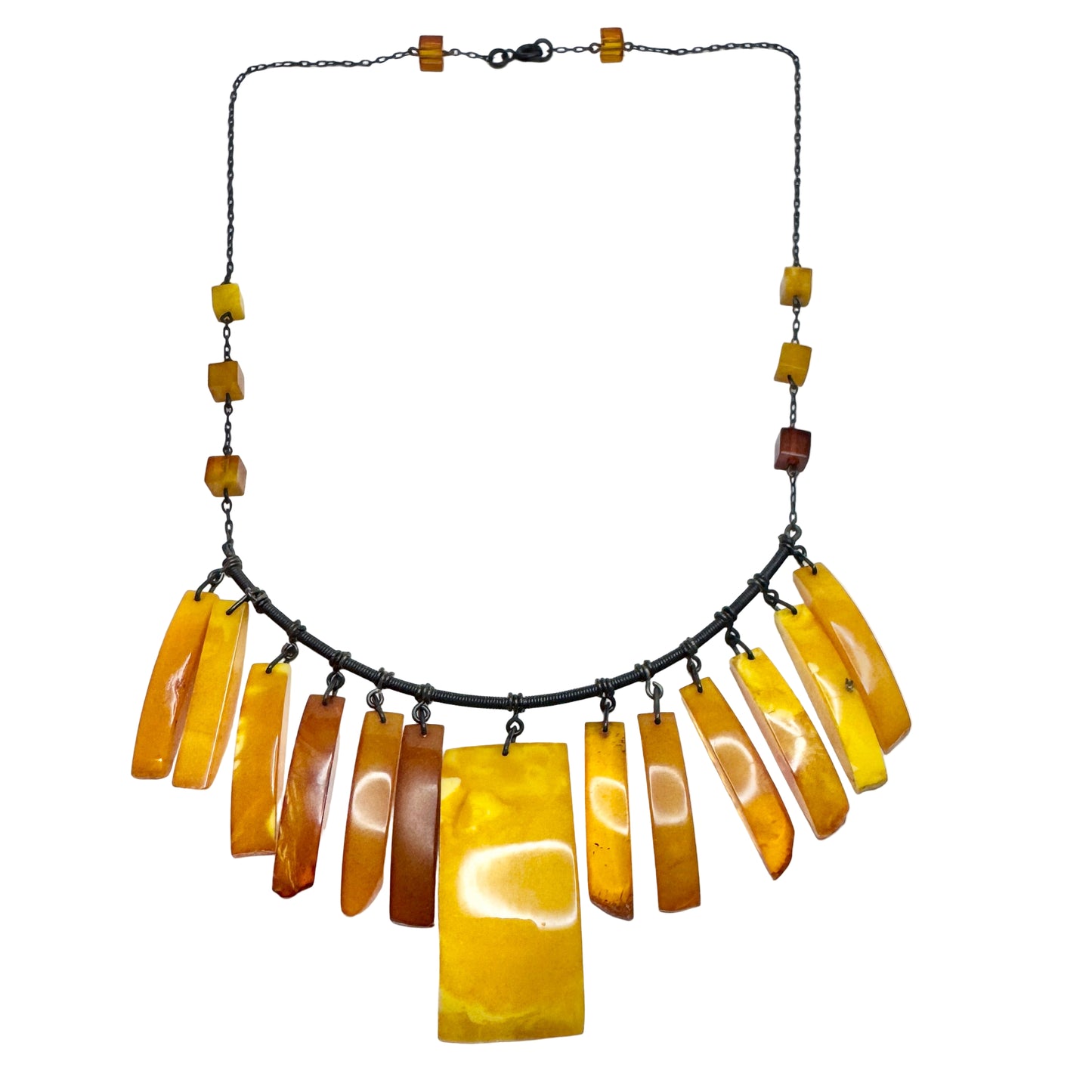 USSR. Vintage 875 Silver Baltic Amber Bib Necklace.