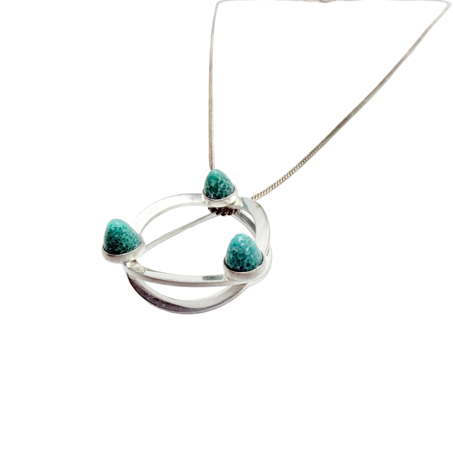 Elis Kauppi, Kupittaan Kulta, Finland c 1960s. Vintage Silver Aventurine Pendant Necklace.