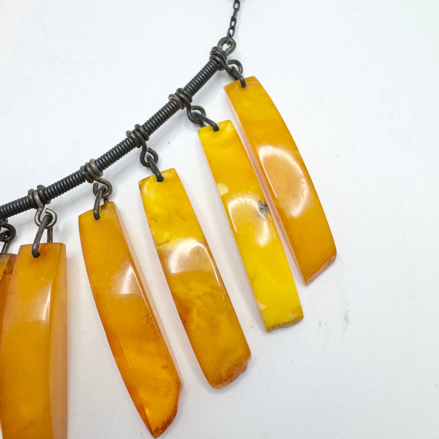 USSR. Vintage 875 Silver Baltic Amber Bib Necklace.