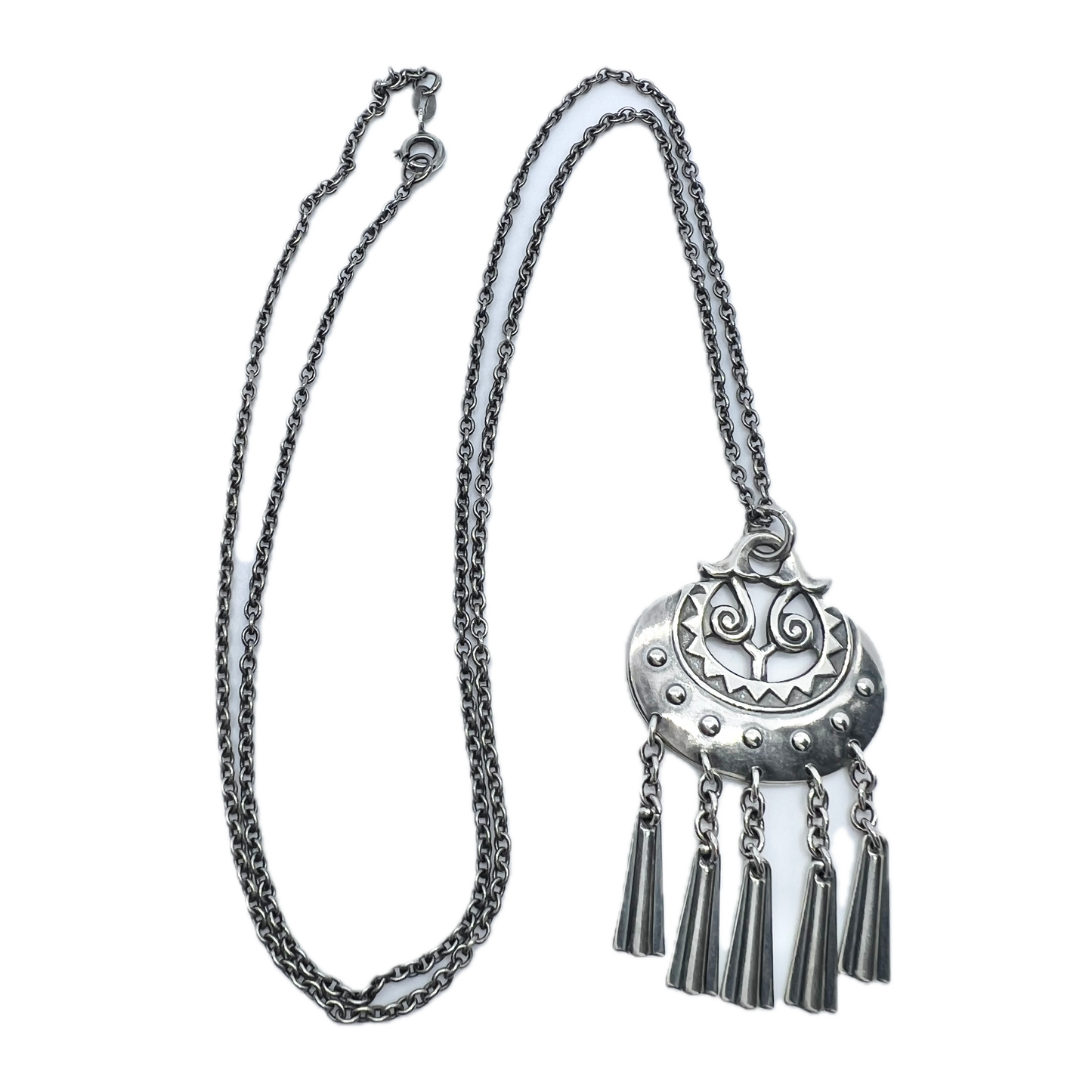 Kalevala koru, Finland 1994. Vintage Sterling Silver Pendant Necklace. Design: Moon Goddess.
