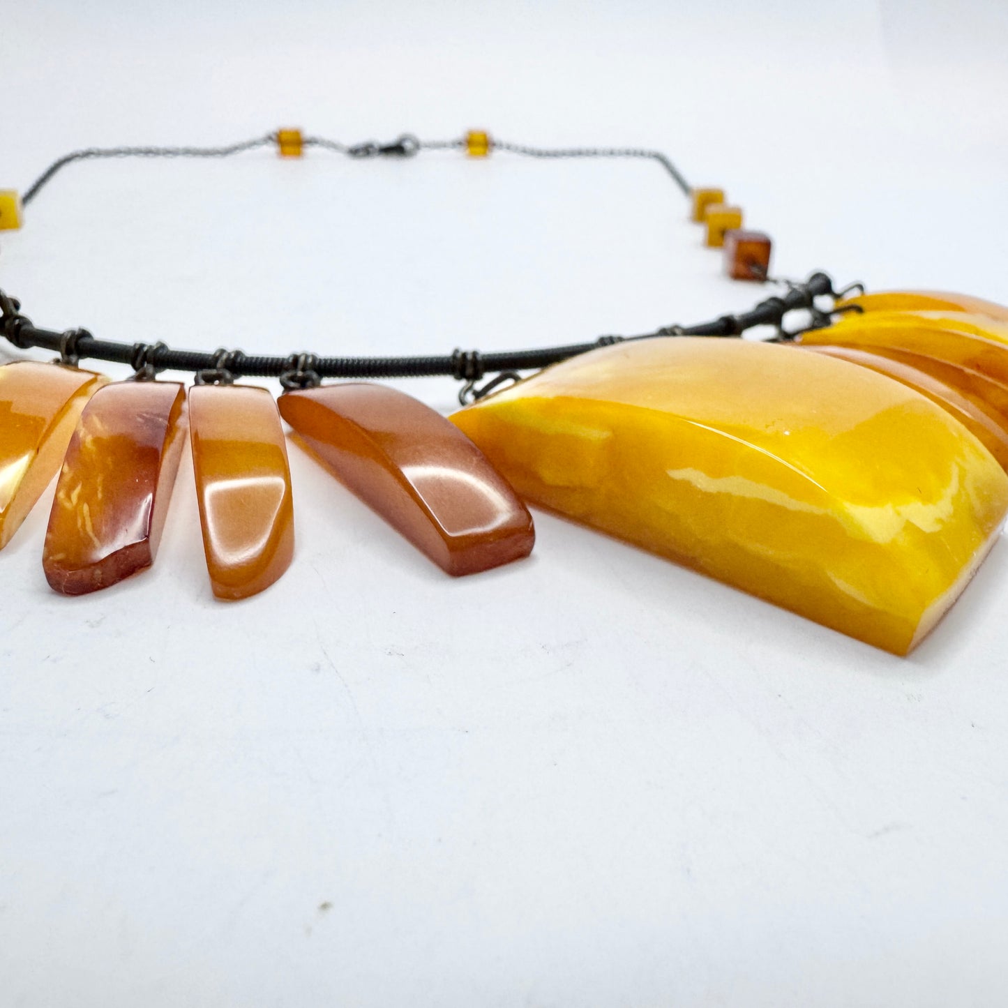 USSR. Vintage 875 Silver Baltic Amber Bib Necklace.