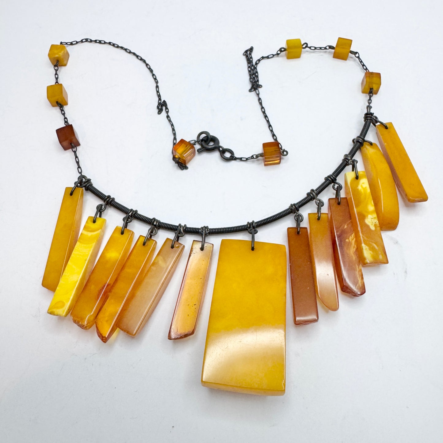 USSR. Vintage 875 Silver Baltic Amber Bib Necklace.