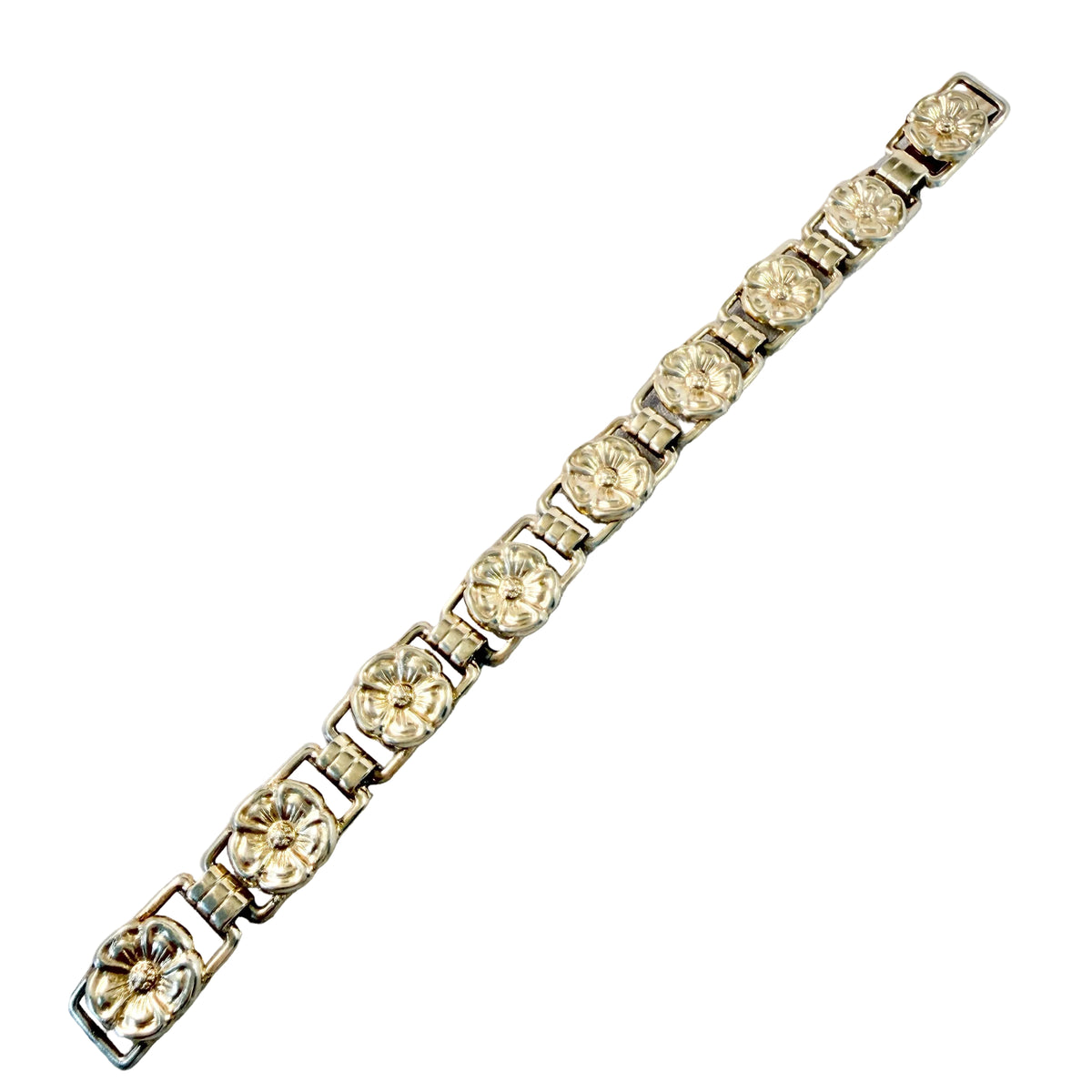 Ekström & Blohm, Sweden 1949. Vintage Gold Gilt Solid Silver Floral Bracelet.