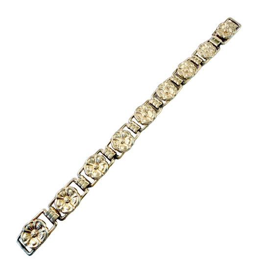 Ekström & Blohm, Sweden 1949. Vintage Gold Gilt Solid Silver Floral Bracelet.