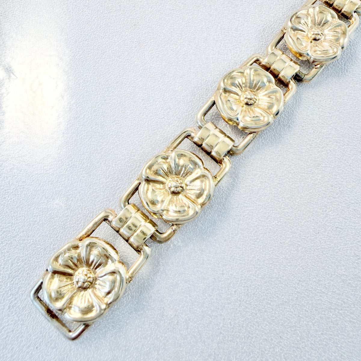 Ekström & Blohm, Sweden 1949. Vintage Gold Gilt Solid Silver Floral Bracelet.