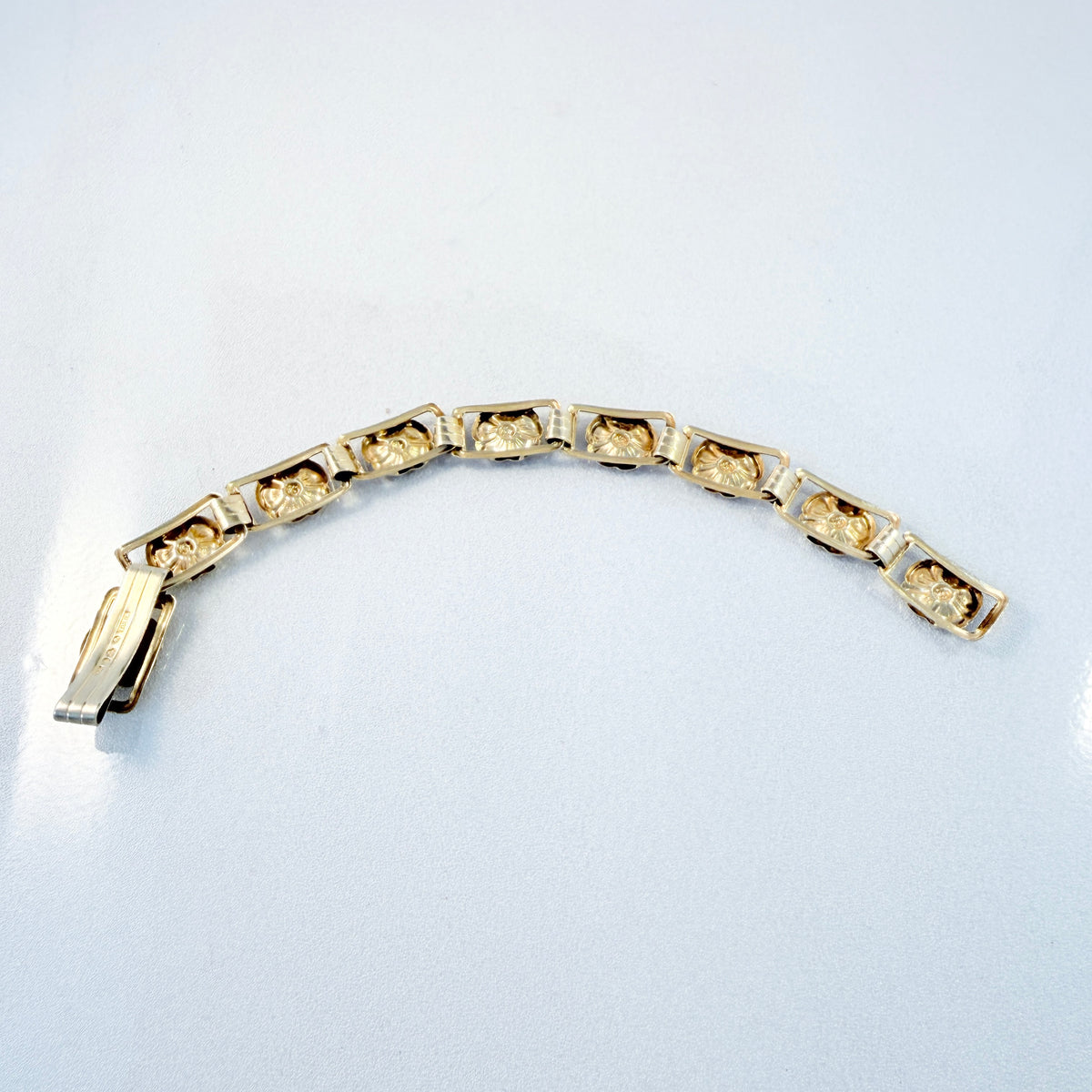 Ekström & Blohm, Sweden 1949. Vintage Gold Gilt Solid Silver Floral Bracelet.