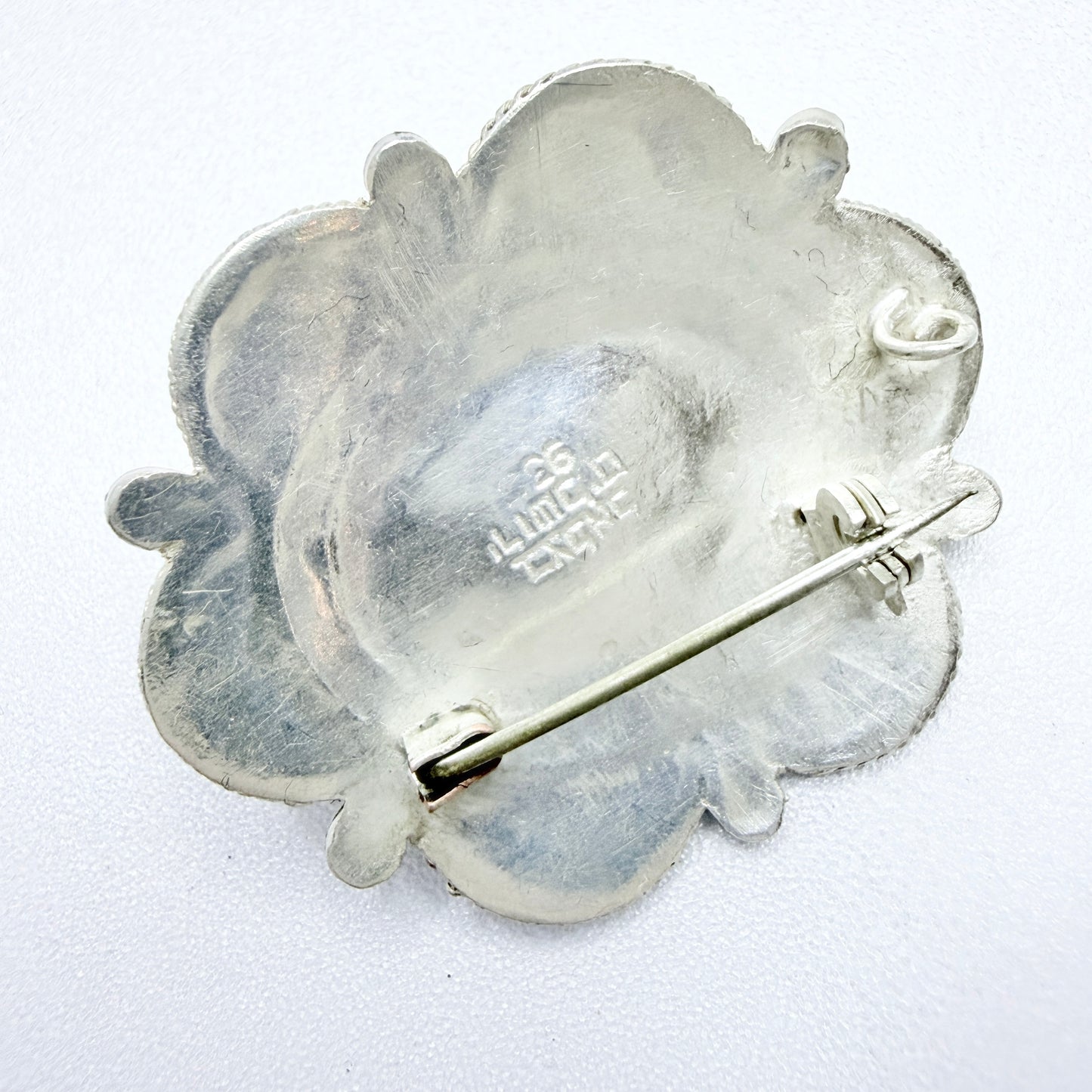Israel. Vintage Sterling 935 Silver Amber Brooch Pendant.