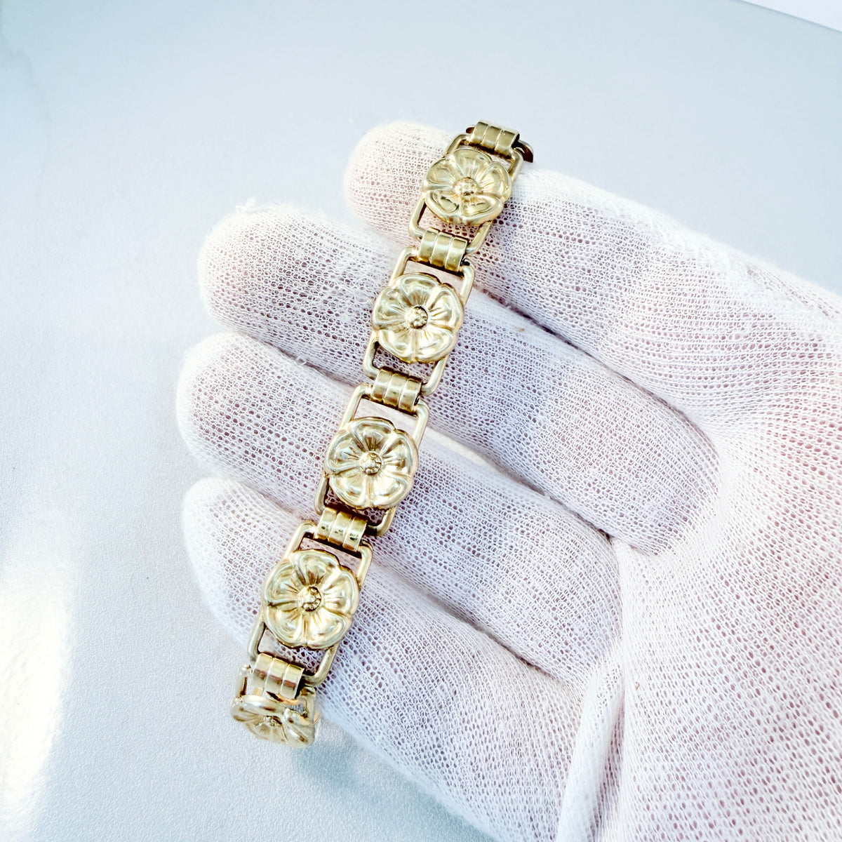Ekström & Blohm, Sweden 1949. Vintage Gold Gilt Solid Silver Floral Bracelet.