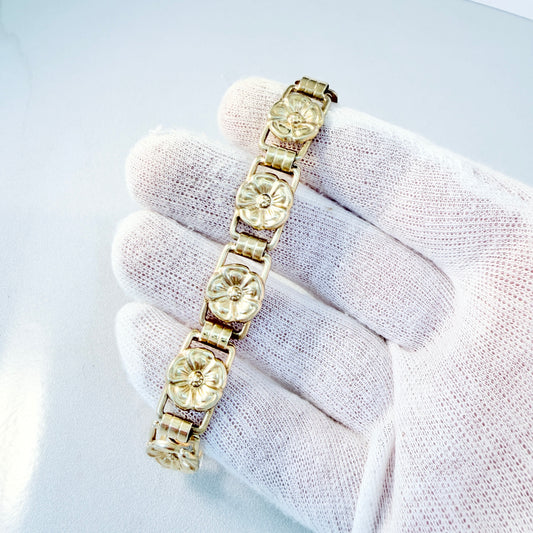 Ekström & Blohm, Sweden 1949. Vintage Gold Gilt Solid Silver Floral Bracelet.