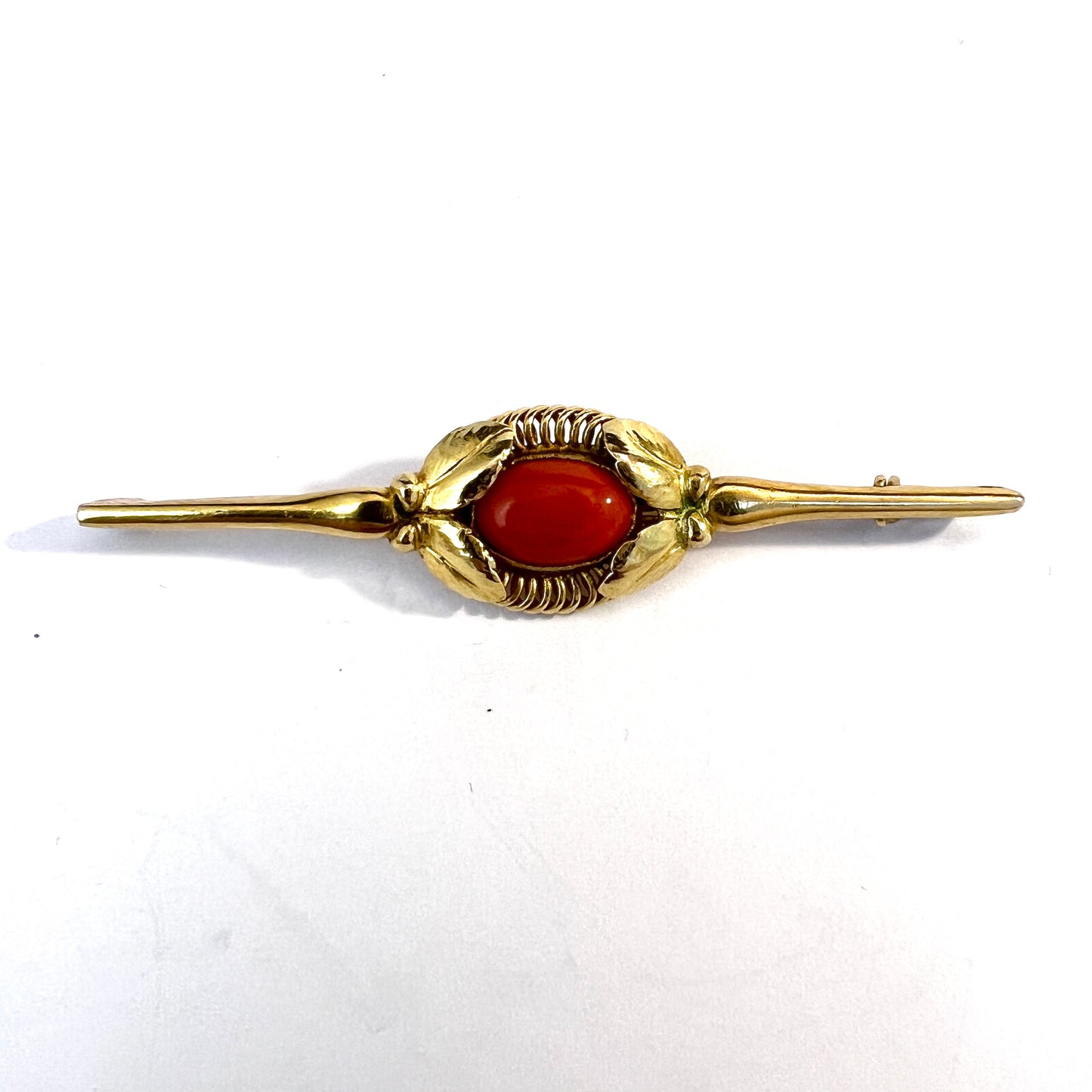 Evald Nielsen, Denmark c 1915 Art Nouveau 14k Gold Coral Pin Brooch.