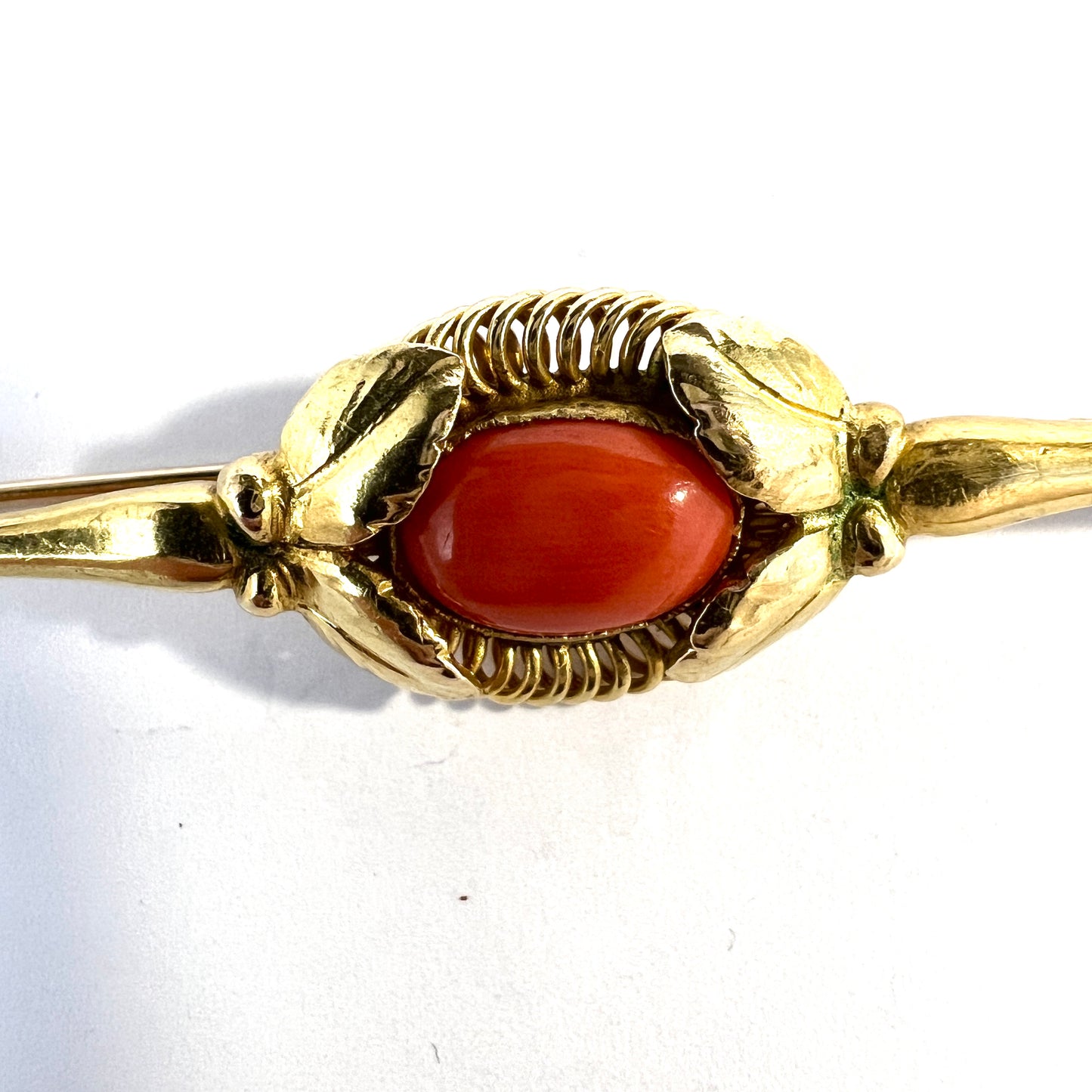 Evald Nielsen, Denmark c 1915 Art Nouveau 14k Gold Coral Pin Brooch.