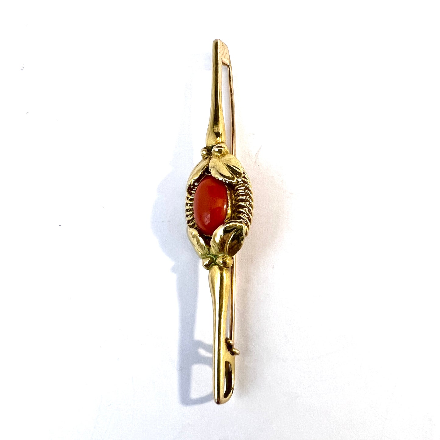 Evald Nielsen, Denmark c 1915 Art Nouveau 14k Gold Coral Pin Brooch.