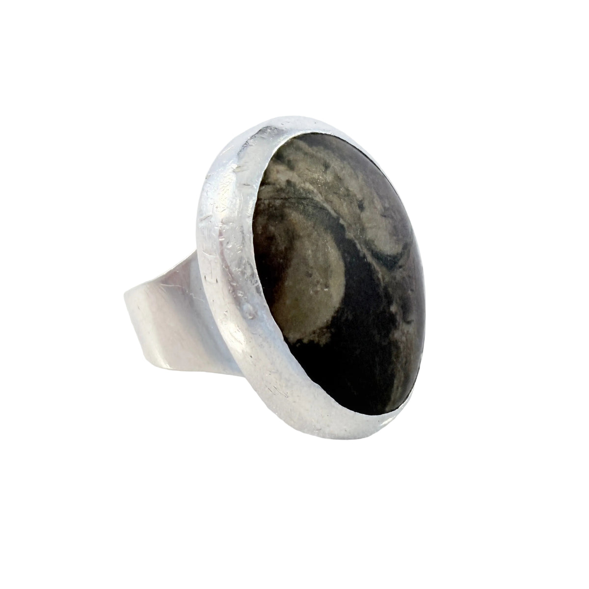 Lars Bostrand, Sweden 1964. Bold Vintage Sterling Silver Local Hardstone Ring.