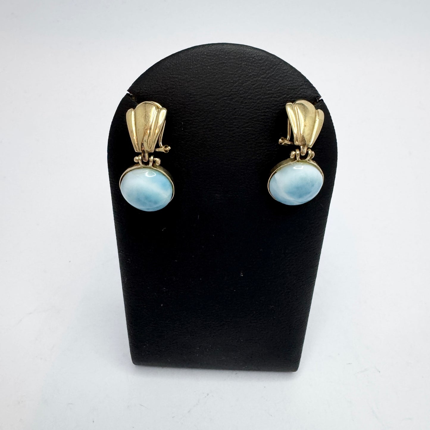 Vintage 14k Gold Larimar Earrings.