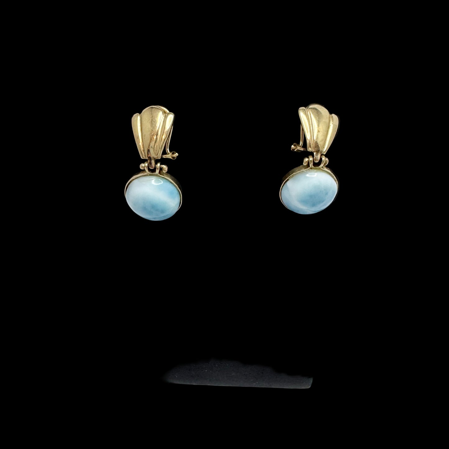 Vintage 14k Gold Larimar Earrings.