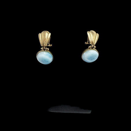 Vintage 14k Gold Larimar Earrings.