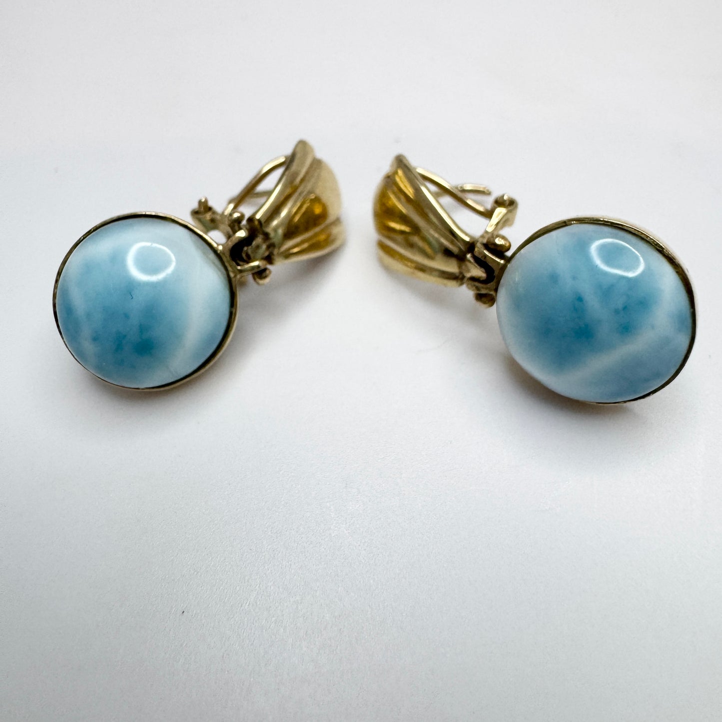 Vintage 14k Gold Larimar Earrings.