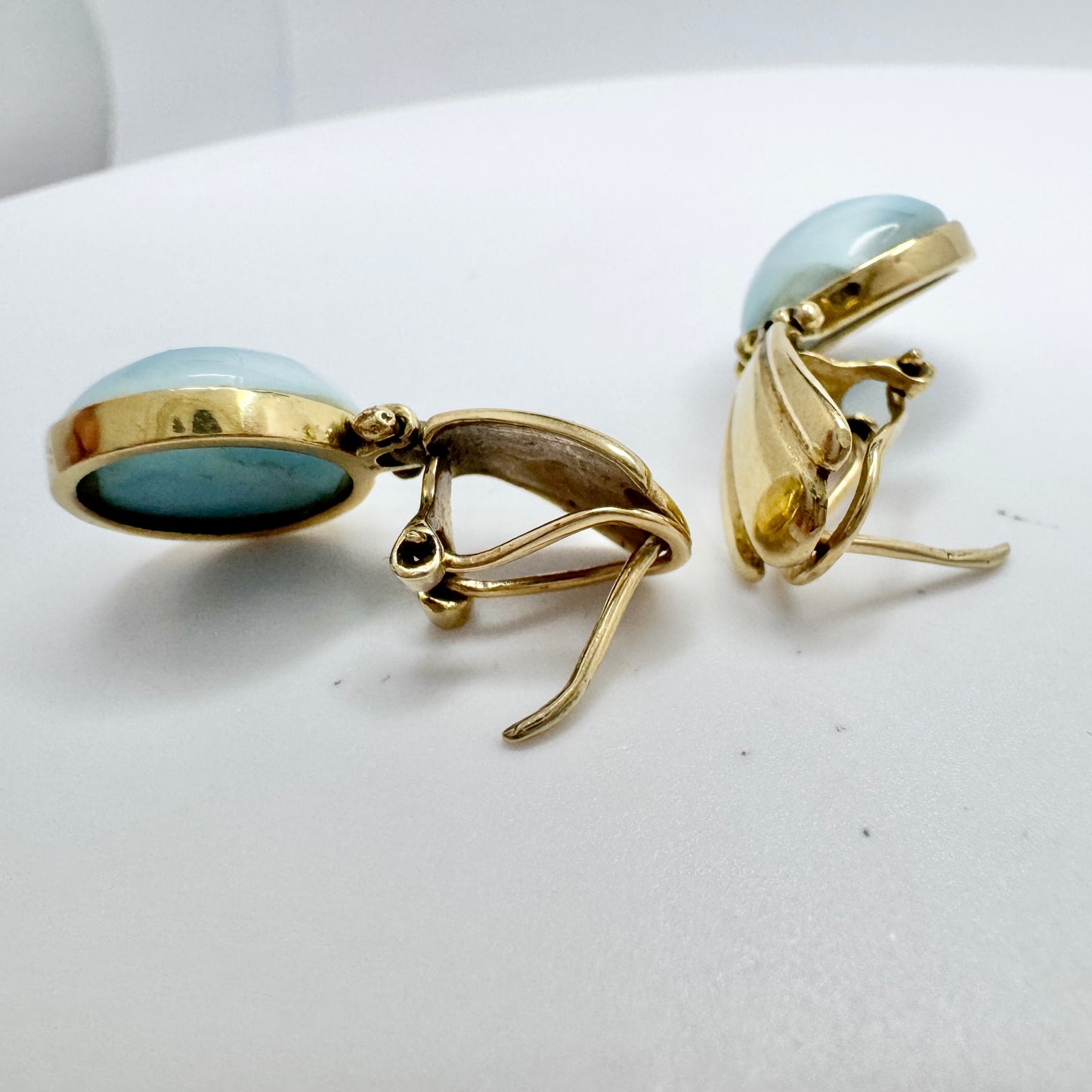 Vintage 14k Gold Larimar Earrings.