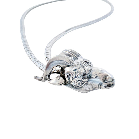 Vintage Sterling Silver Ram Head Pendant Necklace.