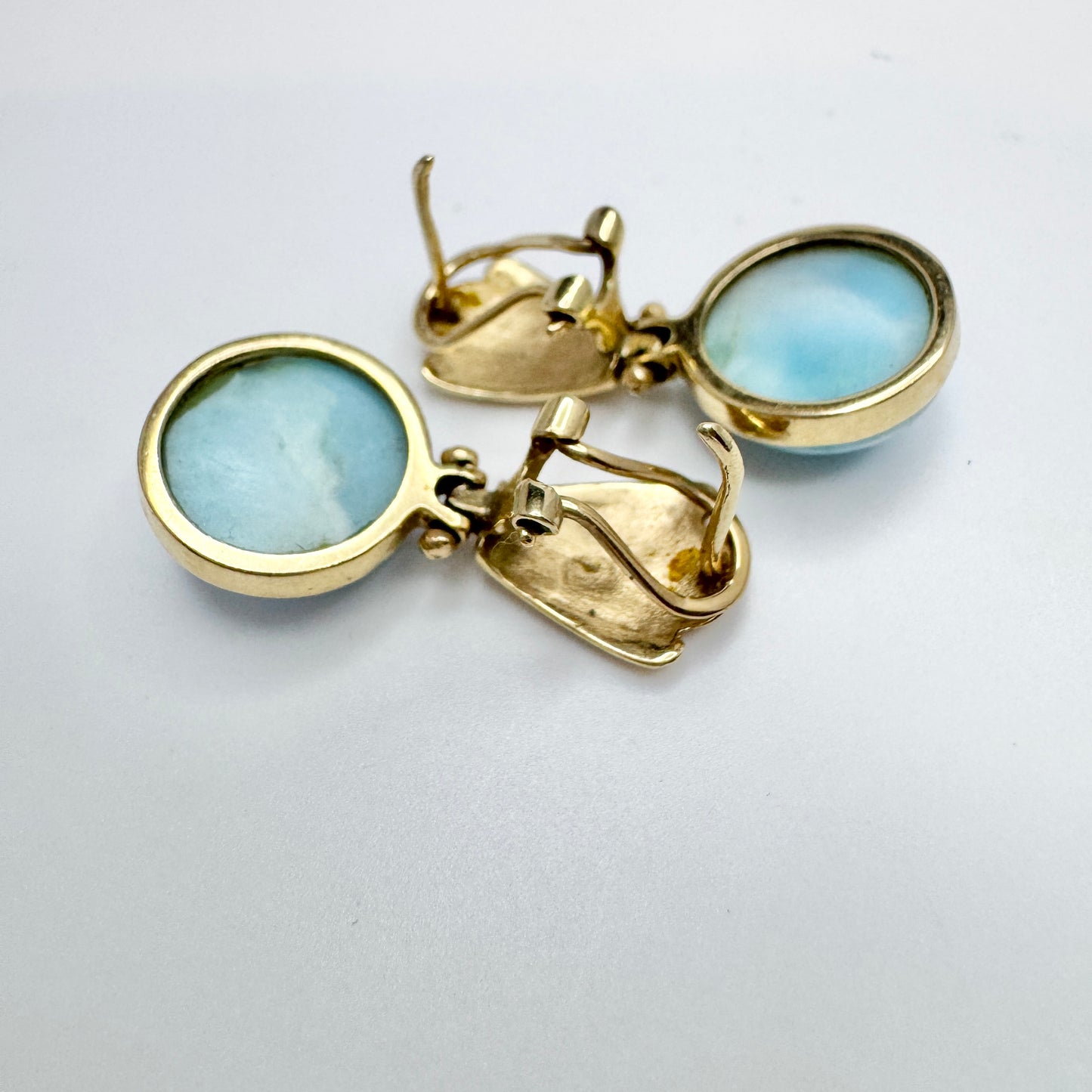 Vintage 14k Gold Larimar Earrings.