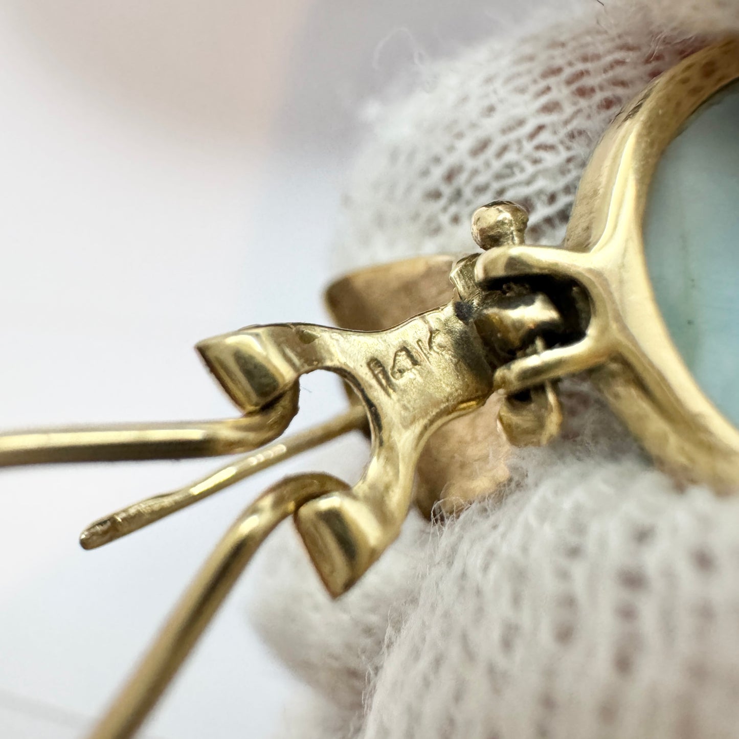 Vintage 14k Gold Larimar Earrings.