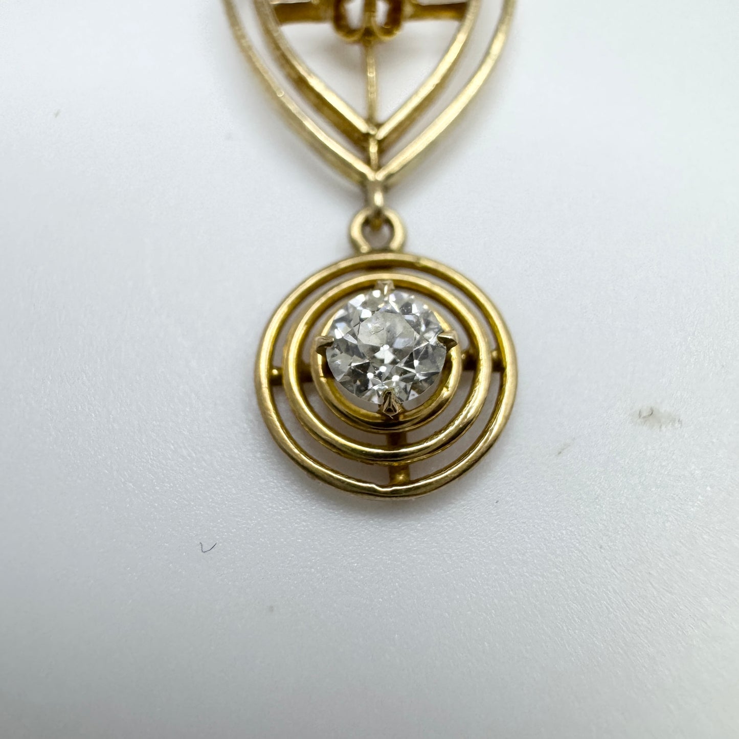 Antique Jugendstil 14k Gold Diamond Pearl Pendant Necklace.