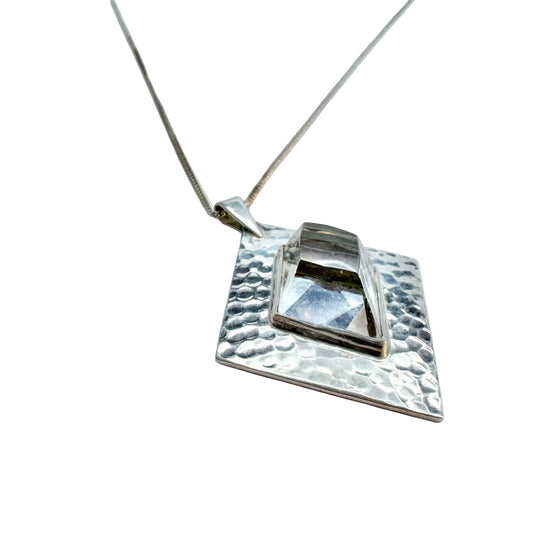 Victor Janson, Sweden 1968. Vintage Sterling Silver Rock Crystal Pendant Necklace.