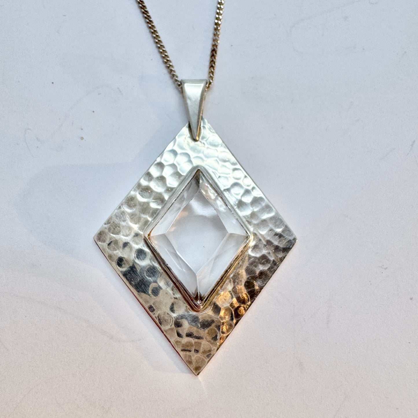 Victor Janson, Sweden 1968. Vintage Sterling Silver Rock Crystal Pendant Necklace.