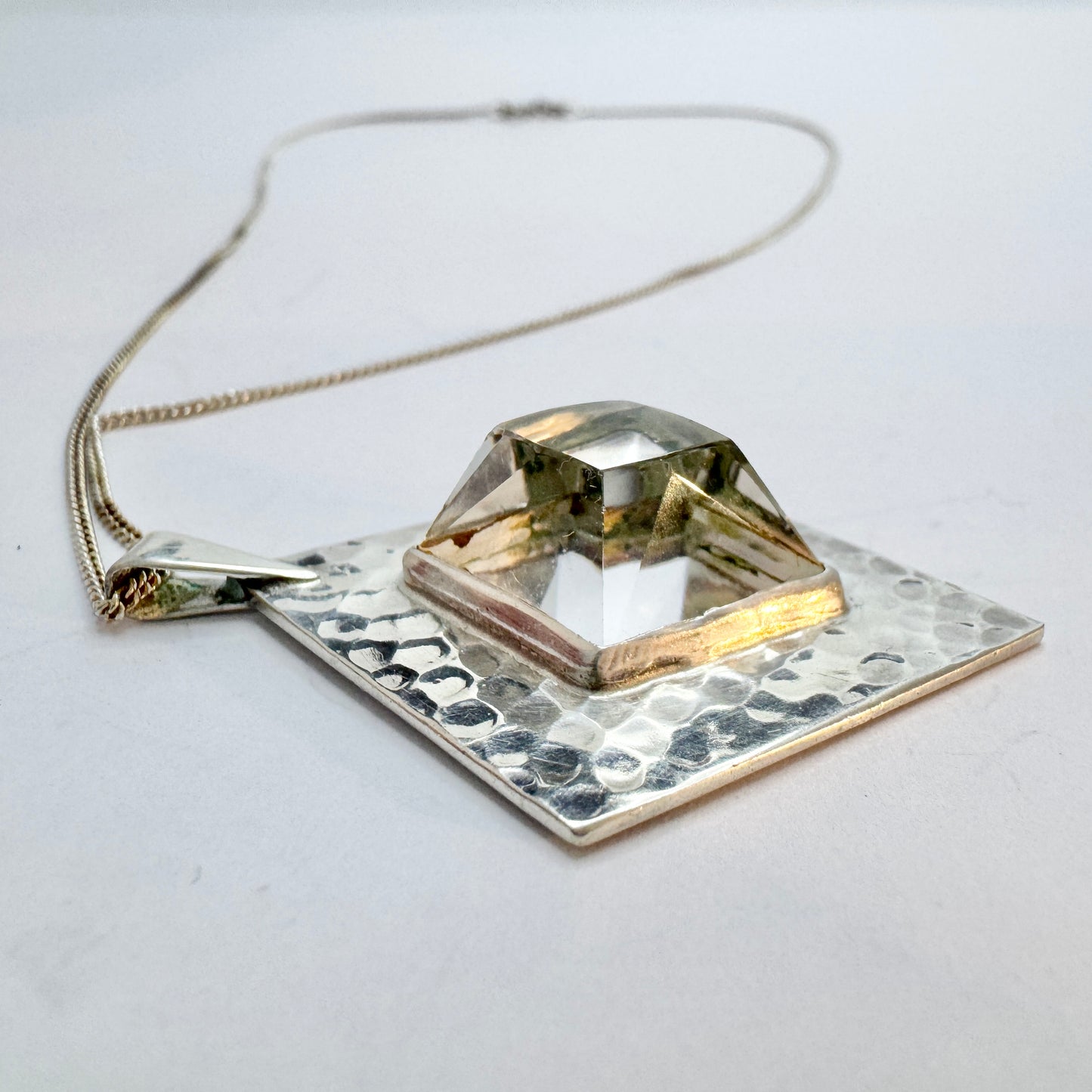 Victor Janson, Sweden 1968. Vintage Sterling Silver Rock Crystal Pendant Necklace.