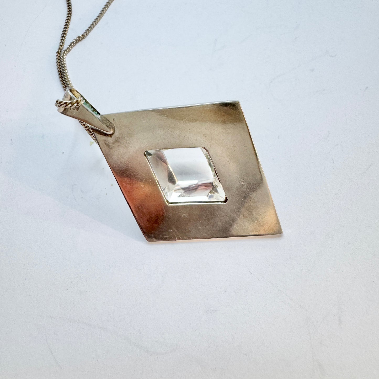 Victor Janson, Sweden 1968. Vintage Sterling Silver Rock Crystal Pendant Necklace.