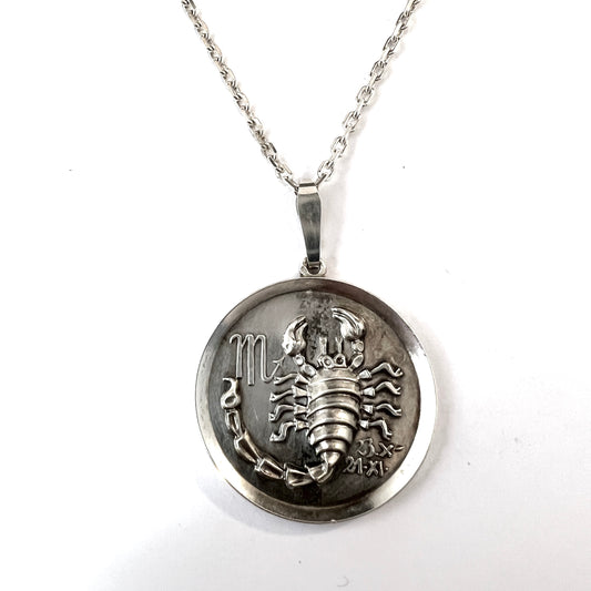 Vintage 835 Silver Scorpio Zodiac Pendant Necklace.