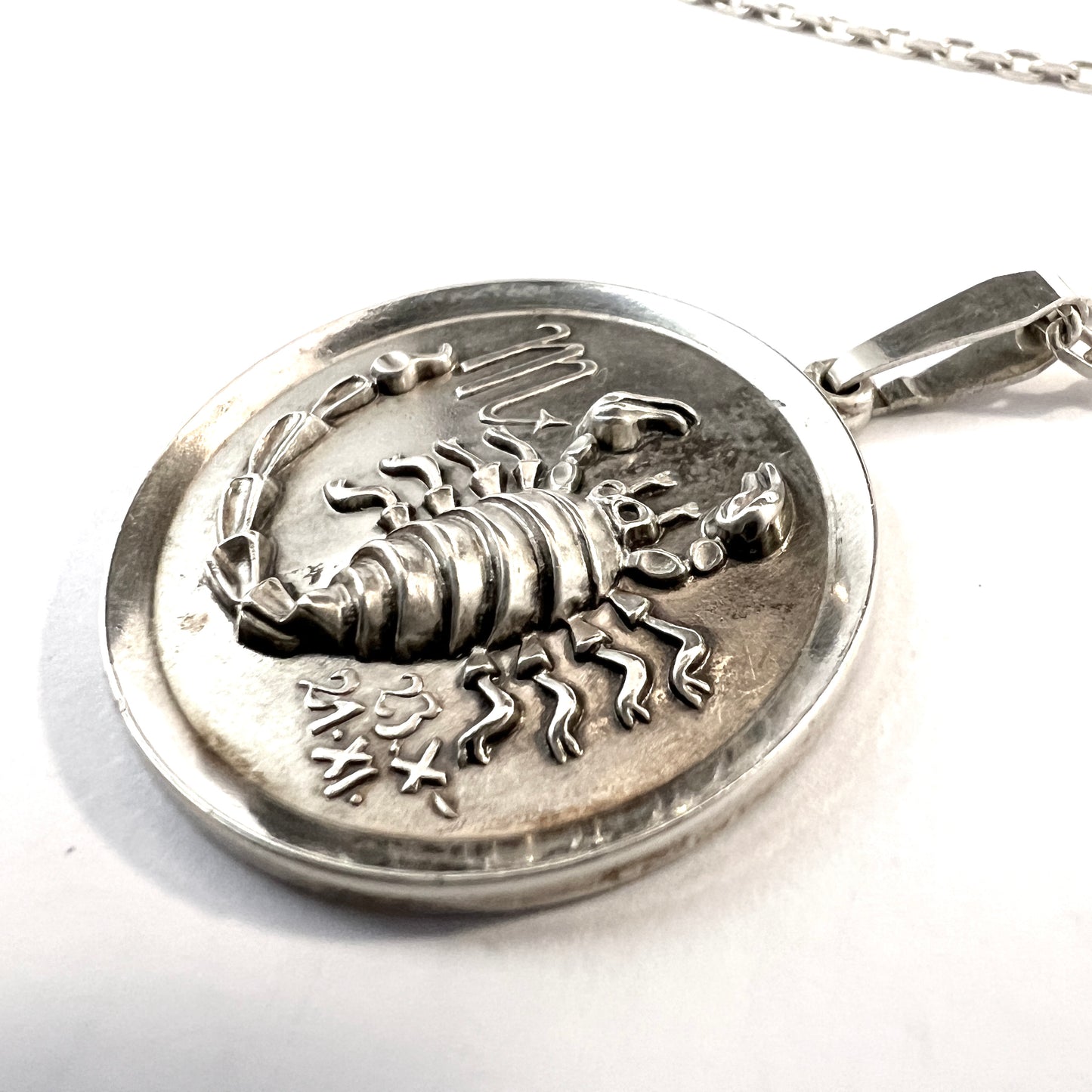 Vintage 835 Silver Scorpio Zodiac Pendant Necklace.