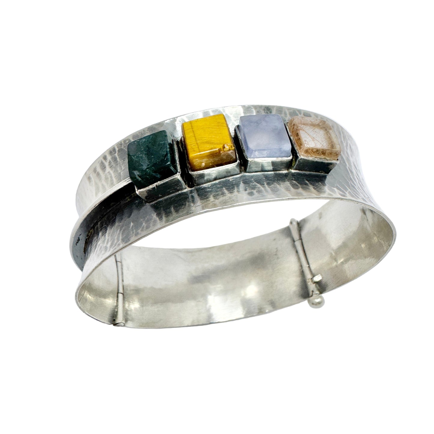 Pirkan Kulta, Finland 1963. Vintage Solid Silver Quartz Hinged Bangle Bracelet.