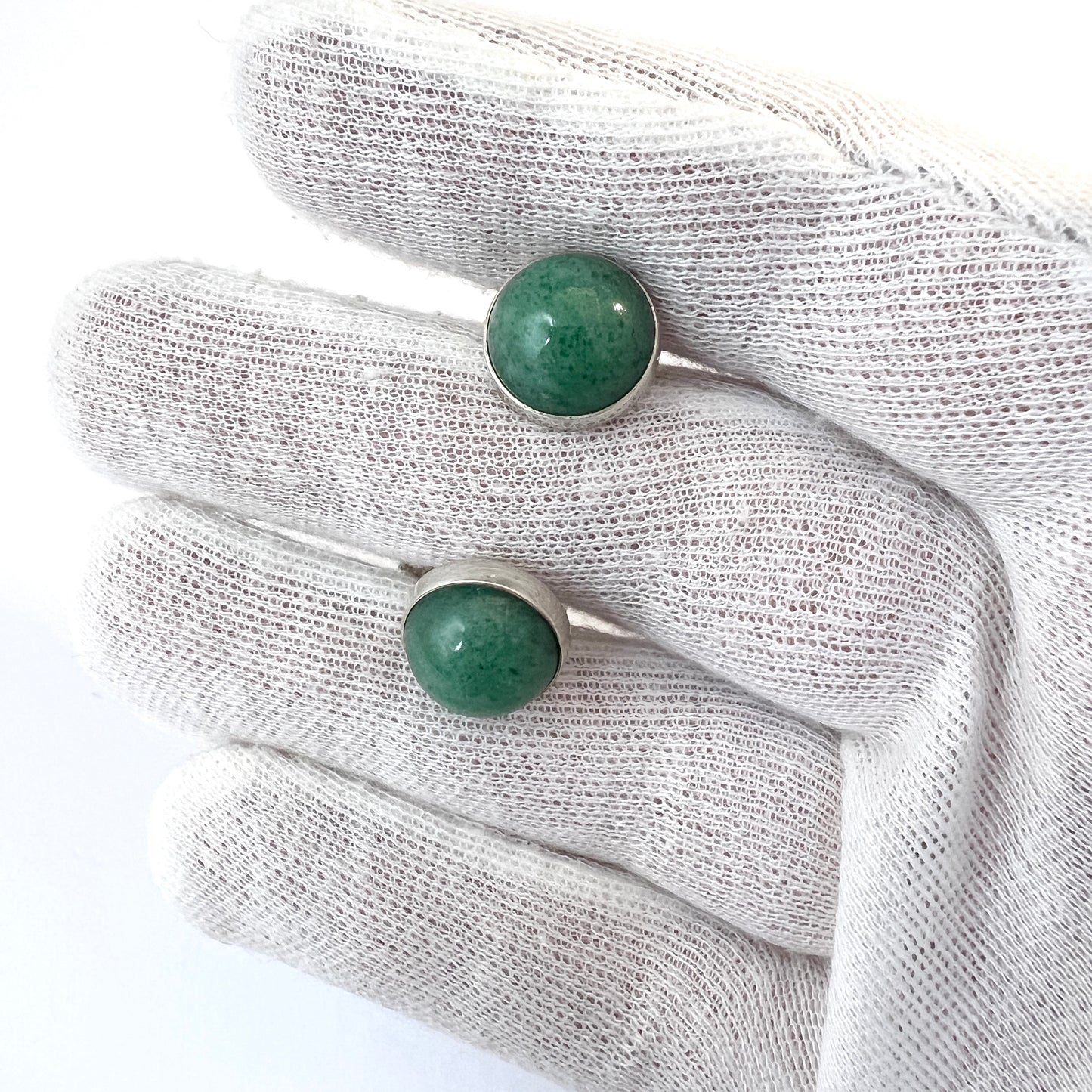 Rauno Oma Mättö, Finland 1959. Vintage Solid Silver Aventurine Pair of Cufflinks.