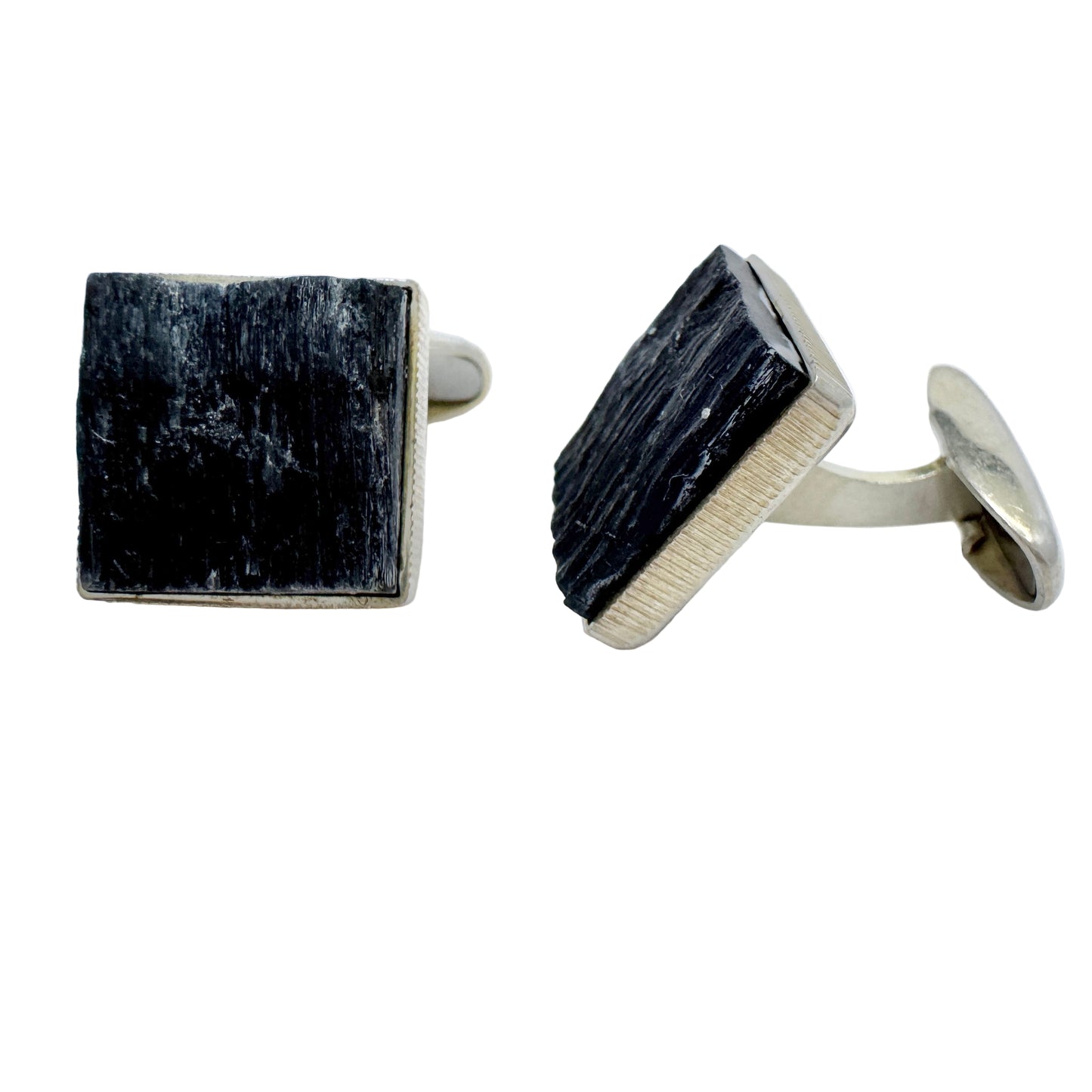 Martti Viikinniemi, Finland 1968. Vintage Solid Silver Obsidian Cufflinks.