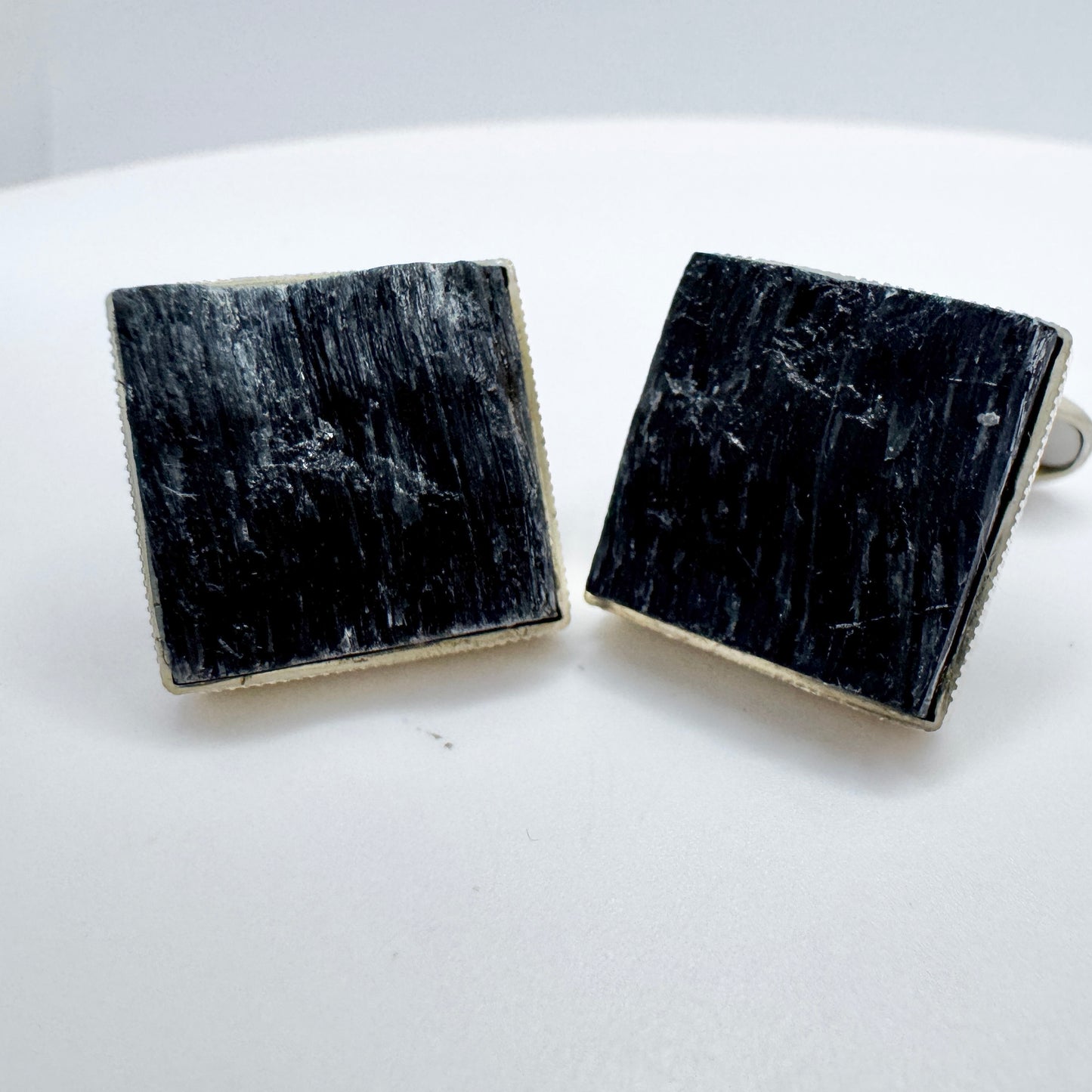 Martti Viikinniemi, Finland 1968. Vintage Solid Silver Obsidian Cufflinks.