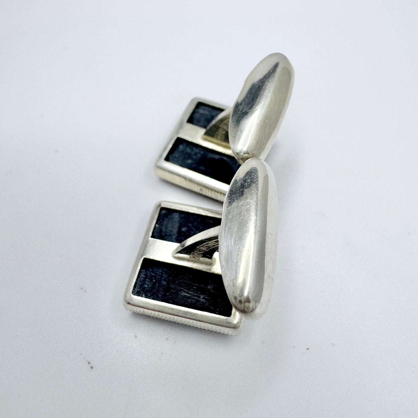 Martti Viikinniemi, Finland 1968. Vintage Solid Silver Obsidian Cufflinks.