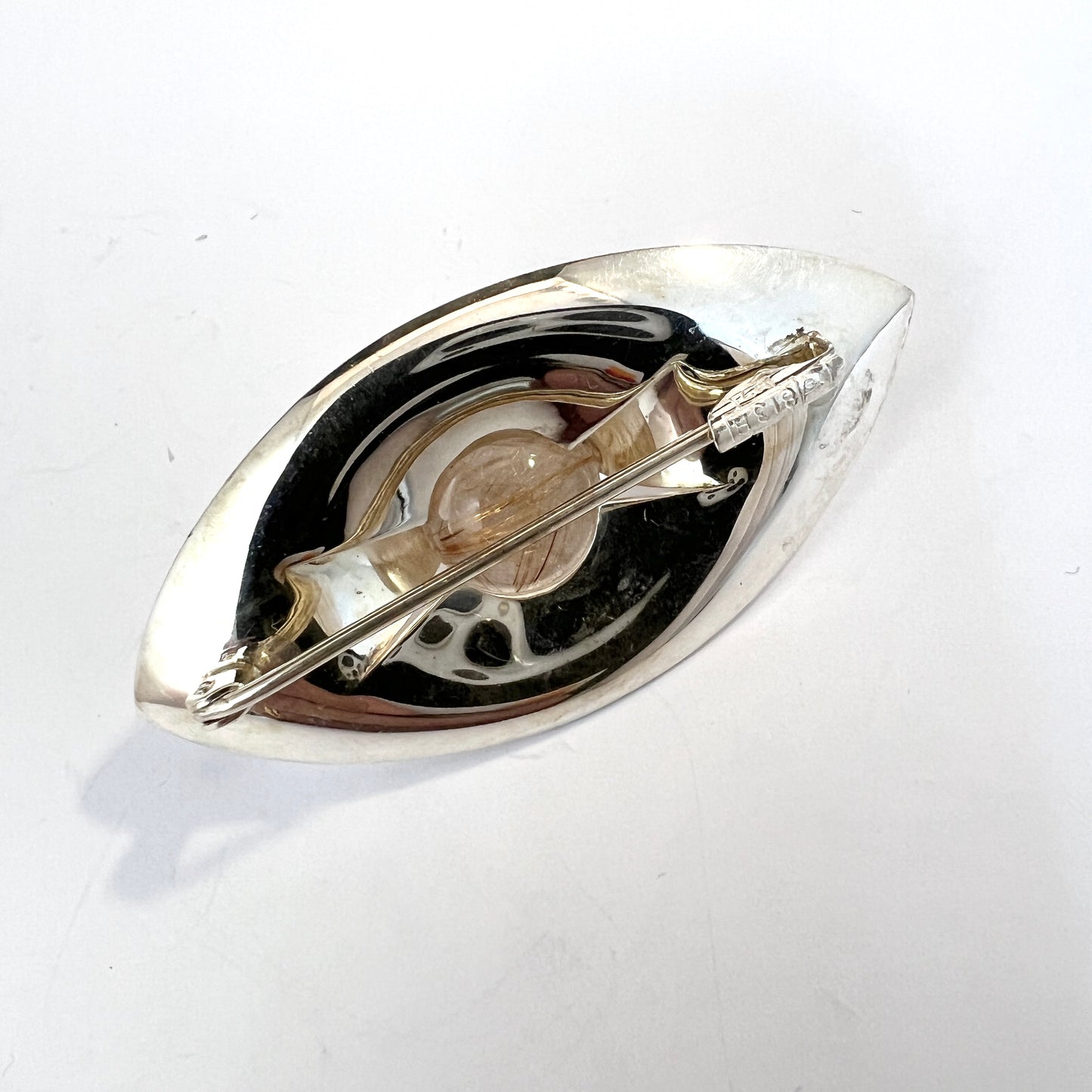 Elis Kauppi, Kupittaan Kulta Finland 1961. Vintage Solid Silver Rutilated Quartz Brooch.