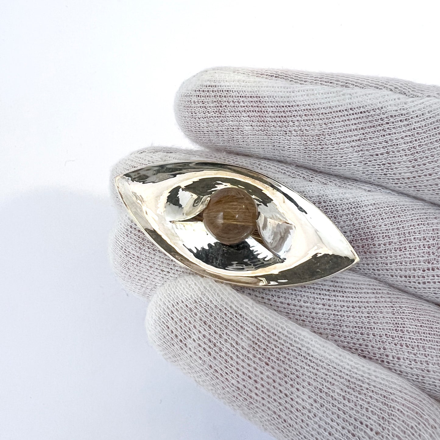 Elis Kauppi, Kupittaan Kulta Finland 1961. Vintage Solid Silver Rutilated Quartz Brooch.