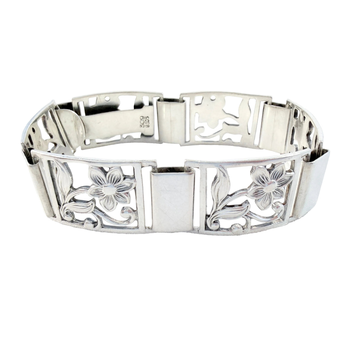 Denmark ca 1950s. Solid Silver Flower Bracelet.