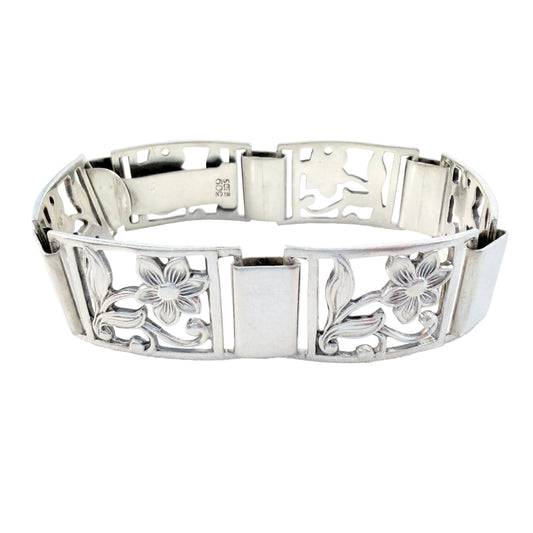 Denmark ca 1950s. Solid Silver Flower Bracelet.