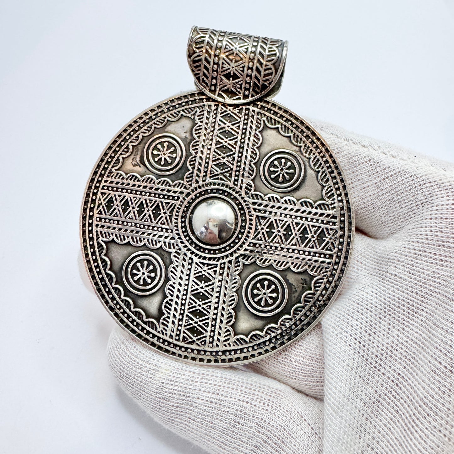 Egypt. Very Large Vintage Solid Silver Pendant.