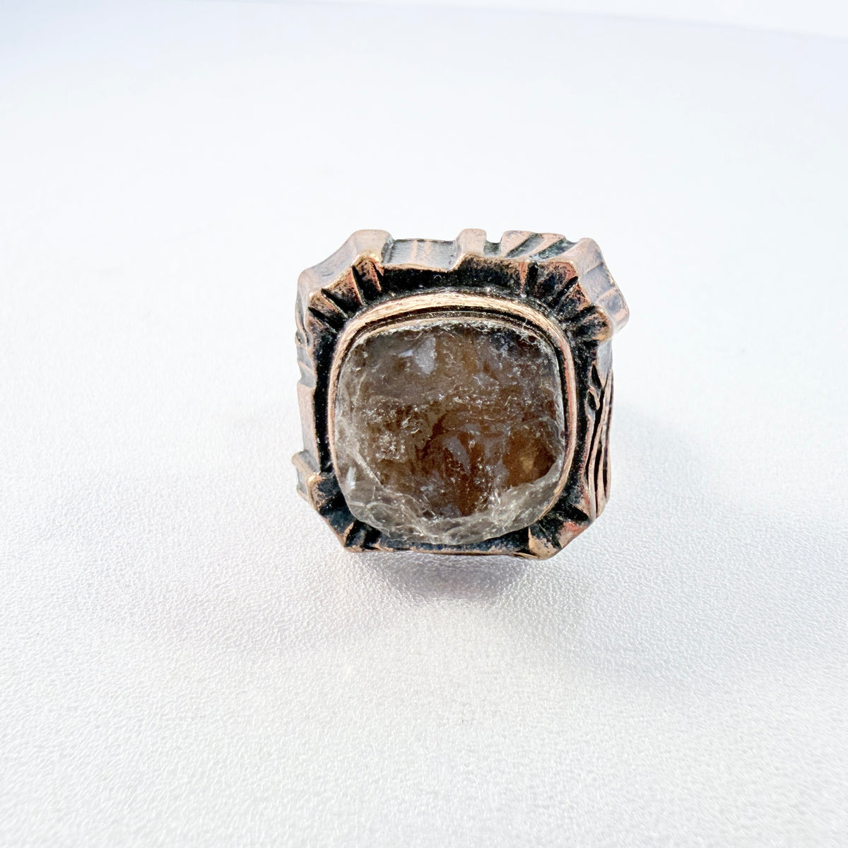 Pentti Sarpaneva, Finland 1970s. Vintage Brutalist Bronze Raw Quartz Ring.